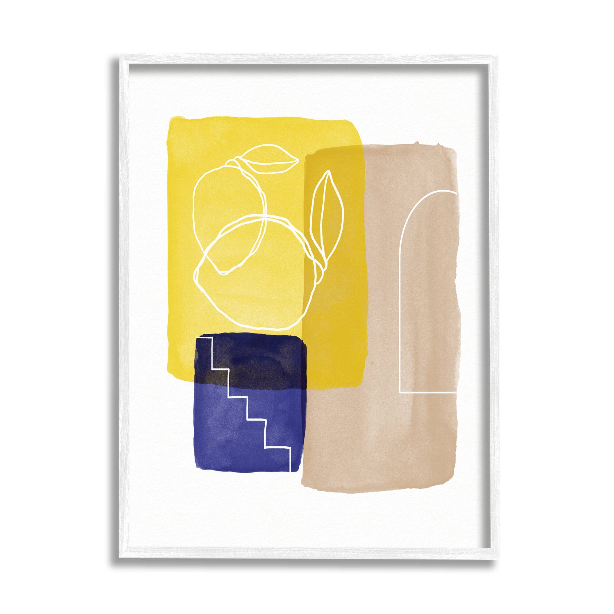 Stupell Industries Modern Line Abstraction over Lemon Pop Shapes in White Frame Wall Art